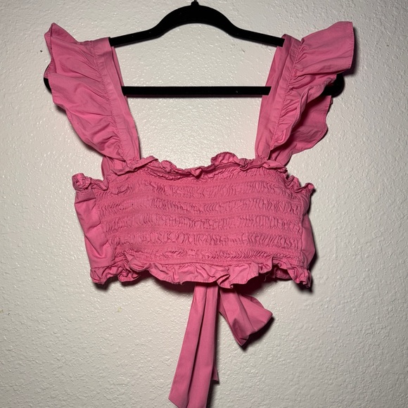 Altar'd State Tops - Altar’d State Sz S Smocked Ruffle tie back Crop top Cottage Coquette